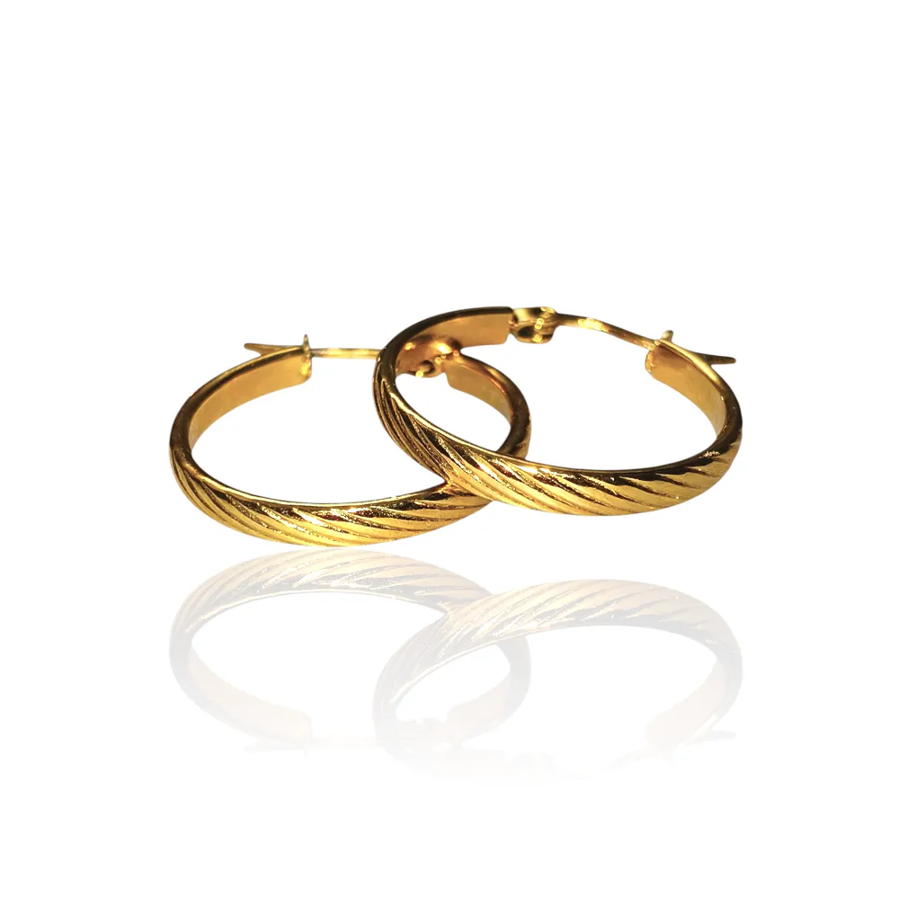 Σκουλαρίκια Κρίκοι Ατσάλι Χρυσό με Πλάγιες Ραβδώσεις